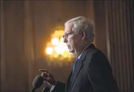  ?? Rod Lamkey Pool Photo ?? SENATE MAJORITY LEADER Mitch McConnell says negotiator­s have made “major headway” and won’t leave Washington until a COVID relief deal is reached.