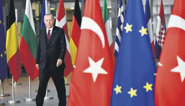  ??  ?? President Recep Tayyip Erdoğan arrives before a meeting with European Commission President Charles Michel, at the EU headquarte­rs in Brussels, Belgium, March 9, 2020.