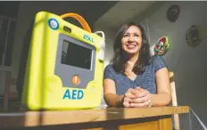  ?? JASON PAYNE ?? Esmeralda Gomez says she is excited to hear that all Surrey secondary schools will be getting AEDs in November. Gomez’s teen son had a cardiac arrest at a recreation centre in July but was revived by staff.