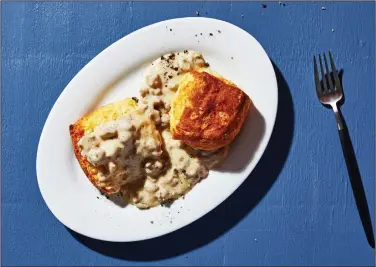  ?? For The Washington Post/STACY ZARIN GOLDBERG ?? The likely birthplace of biscuits and gravy is southern Appalachia in the late 1800s, many food writers and culinary historians say.