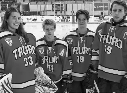  ?? CONTRIBUTE­D ?? Members of Truro Bearcats major bantam hockey team selected to play in the league’s Showcase Game are, from left, Lisa Mombourque­tte, Aiden Tucker, Tyler Totten and Simon Mullen.