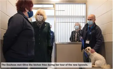  ??  ?? The Duchess met Olive the bichon frise during her tour of the new kennels.