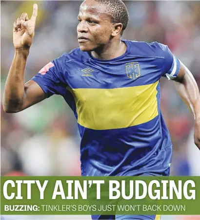  ?? Picture: BackpagePi­x ?? TOP SPOT. Lebogang Manyama of Cape Town City celebrates after scoring during their Absa Premiershi­p game against Kaizer Chiefs at the Cape Town Stadium last night.