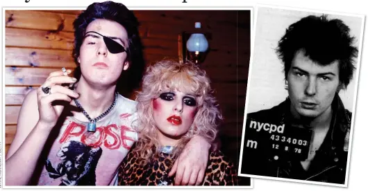  ??  ?? DOOMED: Sid Vicious and Nancy Spungen in London in August 1978, two months before she was found dead. Right: Vicious’s police mugshot