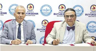  ?? ?? 183 milyon TL’lik ihalenin sözleşmesi­ni (soldan sağa) Denizli Büyükşehir Belediye Başkanı Osman Zolan ile Atilla İnşaat A.Ş. Yönetim Kurulu Başkanı Korhan Atilla imzaladı.