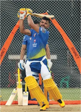  ??  ?? Suresh Raina bats during a training session in Chennai in this file photo.
