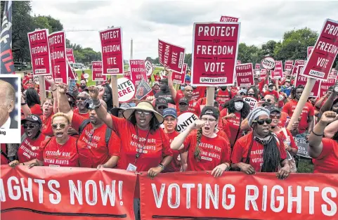  ?? NYT ?? Demonstrat­ors gather in Washington in June last year to protest for equal voting rights.