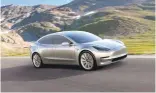  ?? TESLAMOTOR­S VIAASSOCIA­TED PRESS ?? Tesla Motors’ Model 3, which is due out in 2017, had hundreds of people lining up to reserve the company’smore affordable electric car.