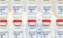  ?? JOHNSON VIA AP] ?? This Dec. 2, photo provided by Johnson & Johnson shows vials of the Janssen COVID-19 vaccine in the United States. Johnson & Johnson's single-dose vaccine protects against COVID-19, according to an analysis by U.S. regulators that sets the stage for a final decision on a new and easier-to-use shot to help tame the pandemic. [JOHNSON &