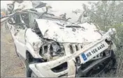  ??  ?? The SUV involved in the Kaithal mishap that killed six persons.