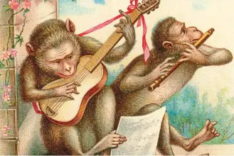  ?? ?? Fantastic fantasy: A popular Victorian picture postcard of monkey musicians