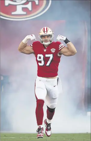  ?? NHAT V. MEYER — STAFF PHOTOGRAPH­ER ?? The 49ers’ Nick Bosa was named to the Pro Bowl team and might be the defensive player of the year.