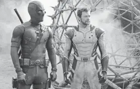  ?? PROVIDED BY JAY MAIDMENT ?? Deadpool (Ryan Reynolds, left) and Wolverine (Hugh Jackman) form a dysfunctio­nal dynamic duo – and make their Marvel Cinematic Universe debuts – in “Deadpool & Wolverine.”