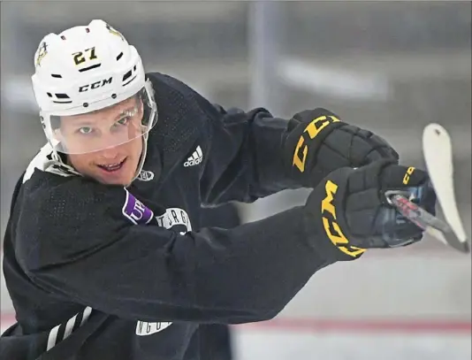  ?? Peter Diana/Post-Gazette ?? Nick Bjugstad practices with the Penguins Monday after a trade and a late arrival Friday at PPG Paints Arena that felt like a nightmare.