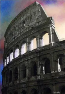  ??  ?? “Al Colosseo, Roma” Mixed Media, 32" x 23"