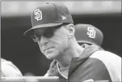  ?? GENE J. PUSKAR/AP ?? SAN DIEGO PADRES MANAGER BOB MELVIN stands in the dugout during the first inning of a game against the Pittsburgh Pirates in Pittsburgh on May 1.