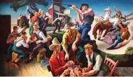  ??  ?? Thomas Hart Benton (1889-1975), The Arts of Life in America: Arts of the West (detail), 1932. Egg tempera and oil glaze on linen, 93¾ x 159½ in. New Britain Museum of American Art. Harriet Russell Stanley Fund, 1953.21.
