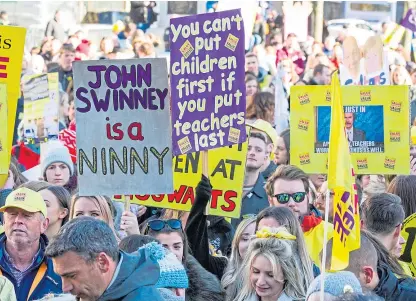  ??  ?? Tens of thousands of teachers took to the streets of Glasgow in October to protest about the 3% pay rise offered by the Scottish Government.