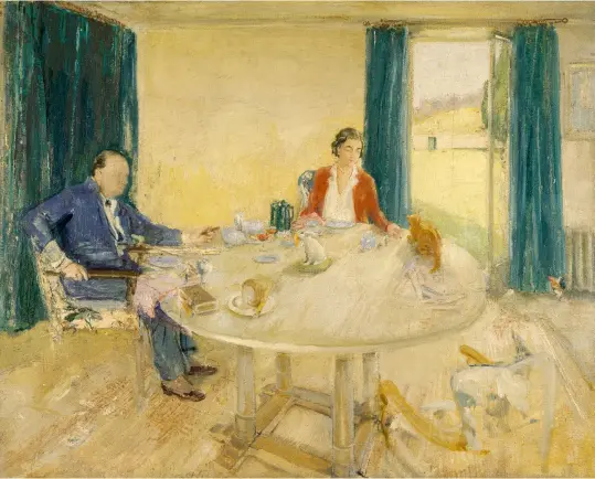 ?? ?? Above: Study for Breakfast at Chartwell, showing Winston, the artist’s ‘most ardent pupil’, and Clementine Churchill with their cat, Tango. Below: A sketch of Sir William