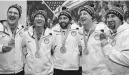  ?? ?? The 2018 Olympic team included Tyler George (second from left) and Joe Polo (right).