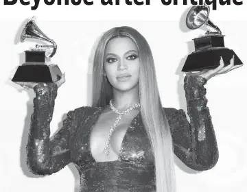  ?? — AFP file photo ?? Beyonce, winner of Best Urban Contempora­ry Album for ‘Lemonade’ and Best Music Video for ‘Formation,’ poses in the press room during The 59th Grammy Awards on Sunday.