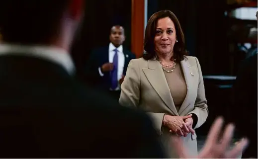  ?? MIKE KROPF/RICHMOND TIMES-DISPATCH VIA ASSOCIATED PRESS ?? Vice President Kamala Harris said she told executives that “the private sector has an ethical, moral, and legal responsibi­lity to ensure the safety and security of their products.”