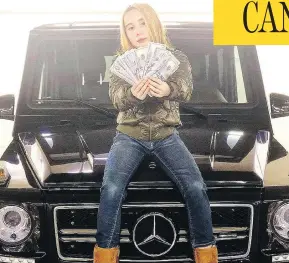  ?? PHOTOS: INSTAGRAM.COM/LILTAY ?? Nine-year-old rapper Lil Tay has incensed many social media users with her vulgar taunts and apparent wealth. Here she flashes American bills and poses on a Mercedes.