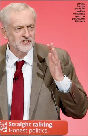  ?? PHOTO: GETTY IMAGES ?? Jeremy Corbyn giving hismaiden conference­speech as party leaderthis week