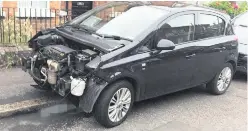  ??  ?? Emily Hamilton’s car after the front of it was stripped away by thieves