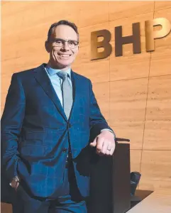  ??  ?? CASH SPLASH: BHP CEO Andrew Mackenzie at the company's headquarte­rs in Melbourne yesterday.