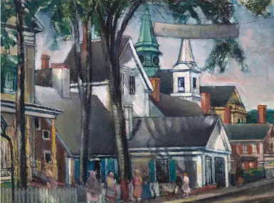  ??  ?? Nancy Maybin Ferguson (1872-1967), The Centre of Town, Provinceto­wn. Oil on board, 12 x 16 in., signed on verso: ‘Nancy Maybin Ferguson’.