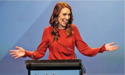  ?? Photo: EPA ?? Jacinda Ardern addresses a Labour party function on election night.