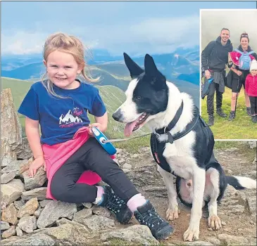  ??  ?? Five-year-old Emilia Shaw and Border collie Max on Beinn Ghlas; above, mum Kirstie Crawford with Emilia, centre, and hillwalkin­g friends Euan Allan and Michelle Naysmith