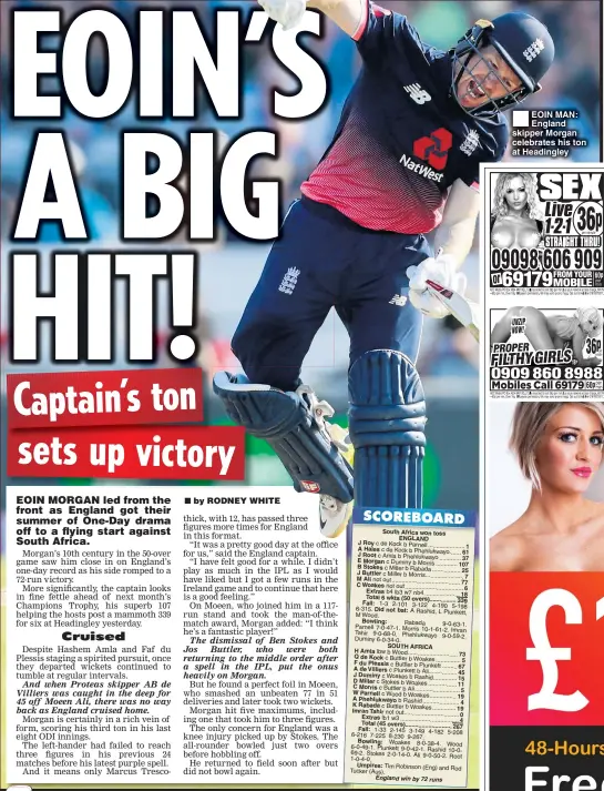  ??  ?? EOIN MAN: England skipper Morgan celebrates his ton at Headingley