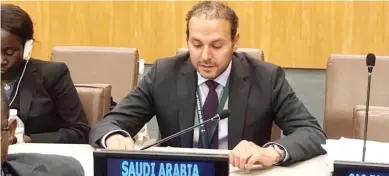  ??  ?? Saudi Acting Charge d’ Affaires Khaled Manzlawi at the UN. (SPA)