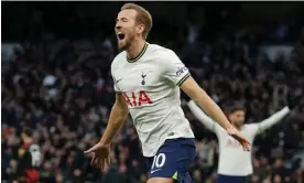  ?? Photograph: Tom Jenkins/The Guardian ?? ‘A special goal and a special night,’ says Harry Kane of scoring his 267th Tottenham goal.