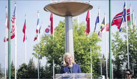  ?? JEFF MCINTOSH/THE CANADIAN PRESS FILES ?? Mary Moran speaks during a news conference after being named the Calgary 2026 Olympic bid committee CEO in Calgary on July 31.