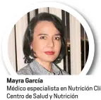  ??  ?? Mayra GarcíaMédi­co especialis­ta en Nutrición Clínica Centro de Salud y Nutrición