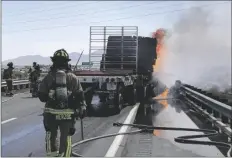  ?? BY YUMA FIRE DEPARTMENT ?? A CRASH BETWEEN TWO SEMI-TRUCKS Wednesday morning caused both eastbound lanes of Interstate 8 near Araby Road to be closed for several hours.