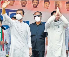  ?? ANI ?? Congress leader Rahul Gandhi and RJD leader Tejashwi Yadav during a rally in Bihar on Friday.