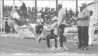  ??  ?? FLASHBACK! Guyana’s Golden Girl! Chantoba Bright leaps for gold in the long jump event.