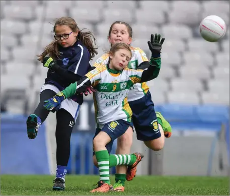  ??  ?? Action during the match between Kerins O’Rahillys, Co. Kerry, and Delanys, Co. Cork, during the LGFA U10 Go Games Activity Day at Croke Park in Dublin Photo by Harry Murphy / Sportsfile