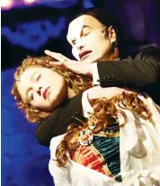  ??  ?? Above: “Phantom of the Opera” in 2014 was recalled as Warragul Theatre Company’s biggest ever production­s. It starred Terry Lay as Phantom and Taylah Trew as Christine.