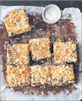  ?? PHOTOS BY ERIN SCOTT ?? Vegan tahini and halvah brownies, a cult favorite at the Flour Craft bakeshops in Mill Valley and San Anselmo, are featured in Heather Hardcastle’s “The Flour Craft Bakery & Cafe Cookbook.
