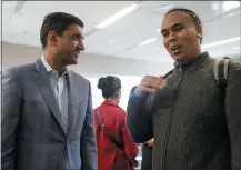  ?? PHOTOS BY ANDA CHU STAFF PHOTOGRAPH­ER ?? Rep. Ro Khanna, left, speaks with San Jose State student Devon Jones at the Africaname­rican Career Fair held at San Jose State on Saturday.