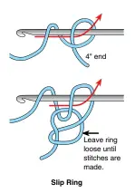  ??  ?? 4" end Leave ring loose until stitches are made. Slip Ring