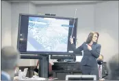  ?? OCTAVIO JONES — POOL PHOTO ?? Prosecutor Linda Dunikoski speaks during opening statements in the trial of Greg McMichael and his son, Travis McMichael, and a neighbor, William “Roddie” Bryan, at the Glynn County Courthouse in Brunswick, Ga., on Friday.