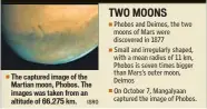  ?? ISRO ?? The captured image of the Martian moon, Phobos. The images was taken from an altitude of 66,275 km.