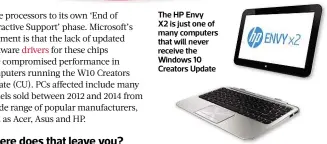  ??  ?? The HP Envy X2 is just one of many computers that will never receive the Windows 10 Creators Update