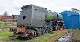  ?? Thomas bright/SR ?? under-restoratio­n ‘Merchant navy’ no. 35011 General Steam Navigation at Sellindge on April 15 2017.